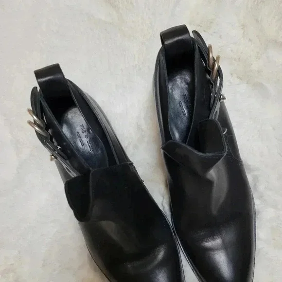 Rag & Bone Sullivan Black Low Heel Bootie 37 Leather Western - Picture 4 of 8